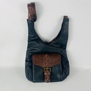 Vintage GAL Black Brown Faux Leather Shoulder Bag Purse